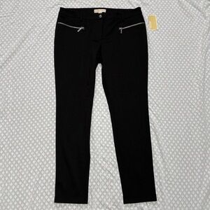 Michael Kors Silver Zipper Black Skinny Pants 14